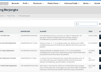 tampilan pialang berjangka atau broker forex di bappebti